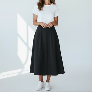 Banana Republic Satin Stretchy Midi Skirt Size 4 Black High Waisted Pockets